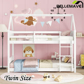 Bellemave® Twin Size Rubber Wood House Floor Bunk Bed with Headboards, Footboards and Guardrails, Ladder - Bellemave